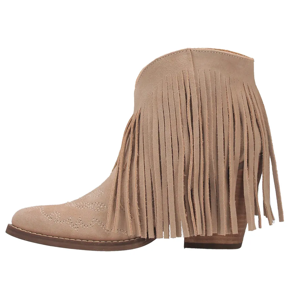 Tangles Fringe Embroidery Pointed Toe Pull On Booties