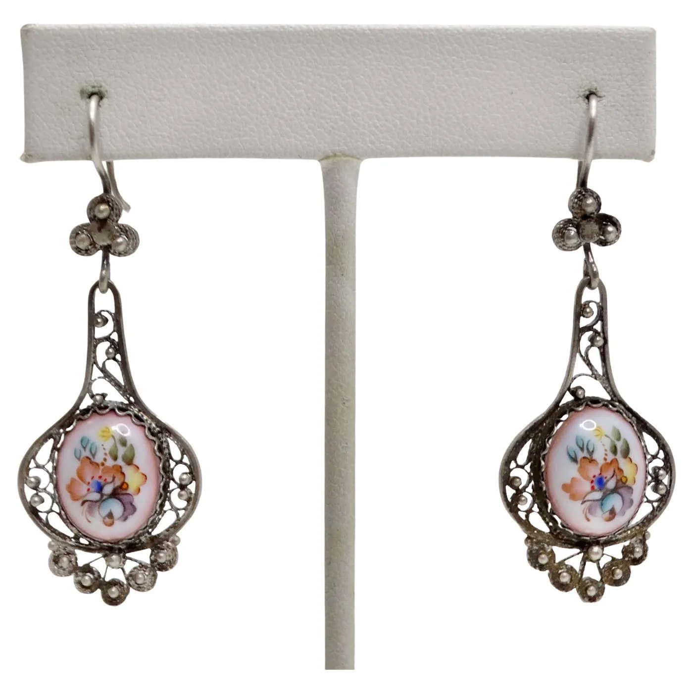 Victorian Floral Porcelain Dangle Earrings