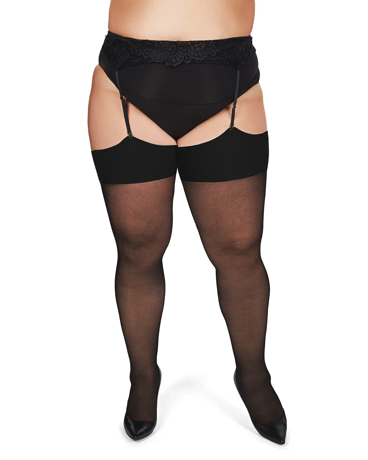 Women's Back Seam/Cuban Heel Plus Size Curvy Thigh High Stocking